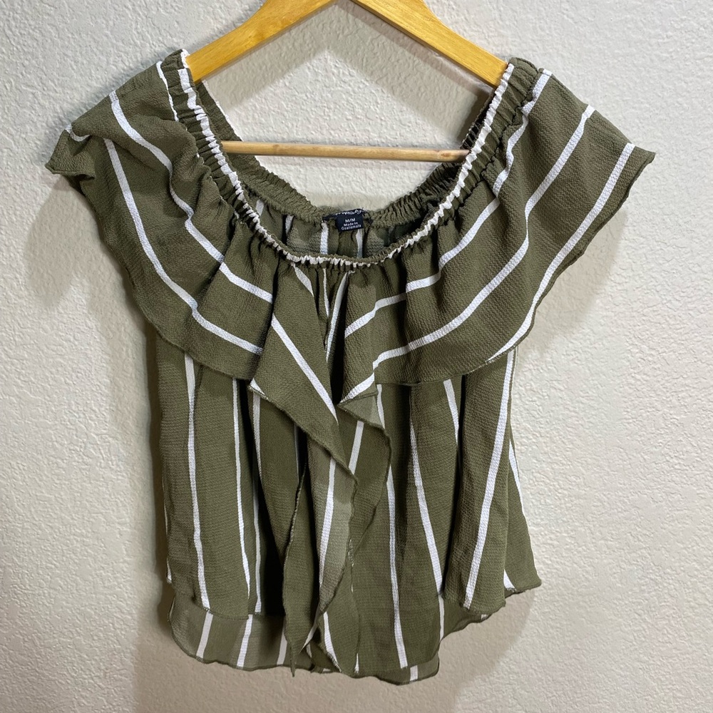Rhapsody Olive and White Striped Blouse‎